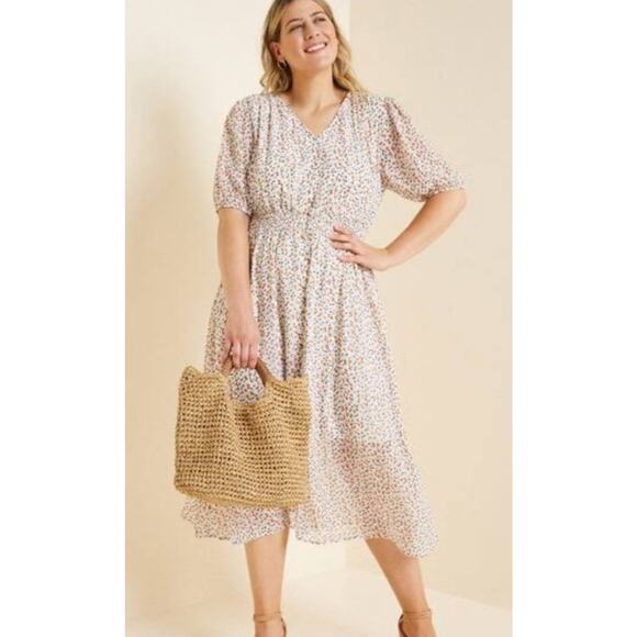 Hayden Los Angeles Midi Floral High Low Sheer Short-Sleeve Dress Plus Size 3X - Picture 1 of 8